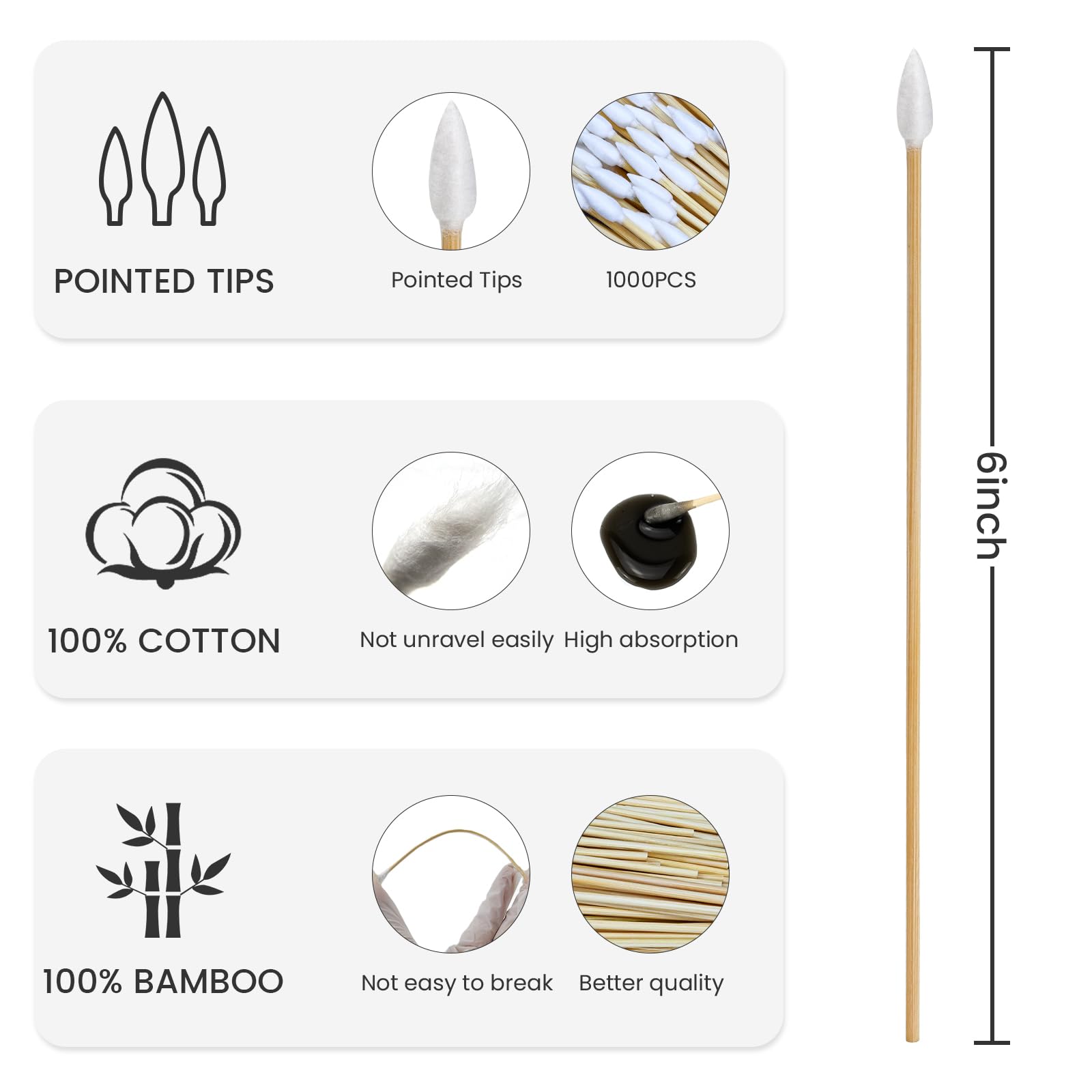 1000 PCS 6-Inch Precision Gun Cleaning Swabs PINGMIC