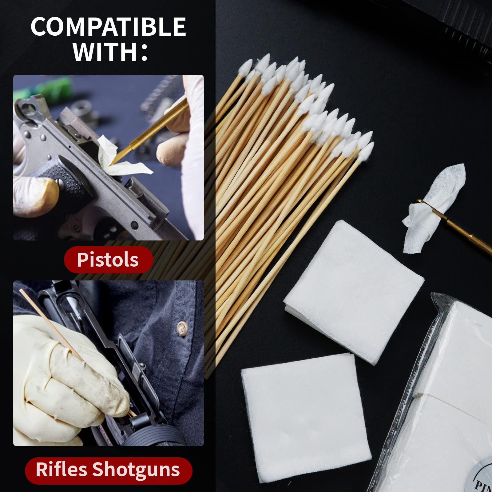 300 PCS Gun Cleaning Patches and Long Cotton Swabs Set PINGMIC