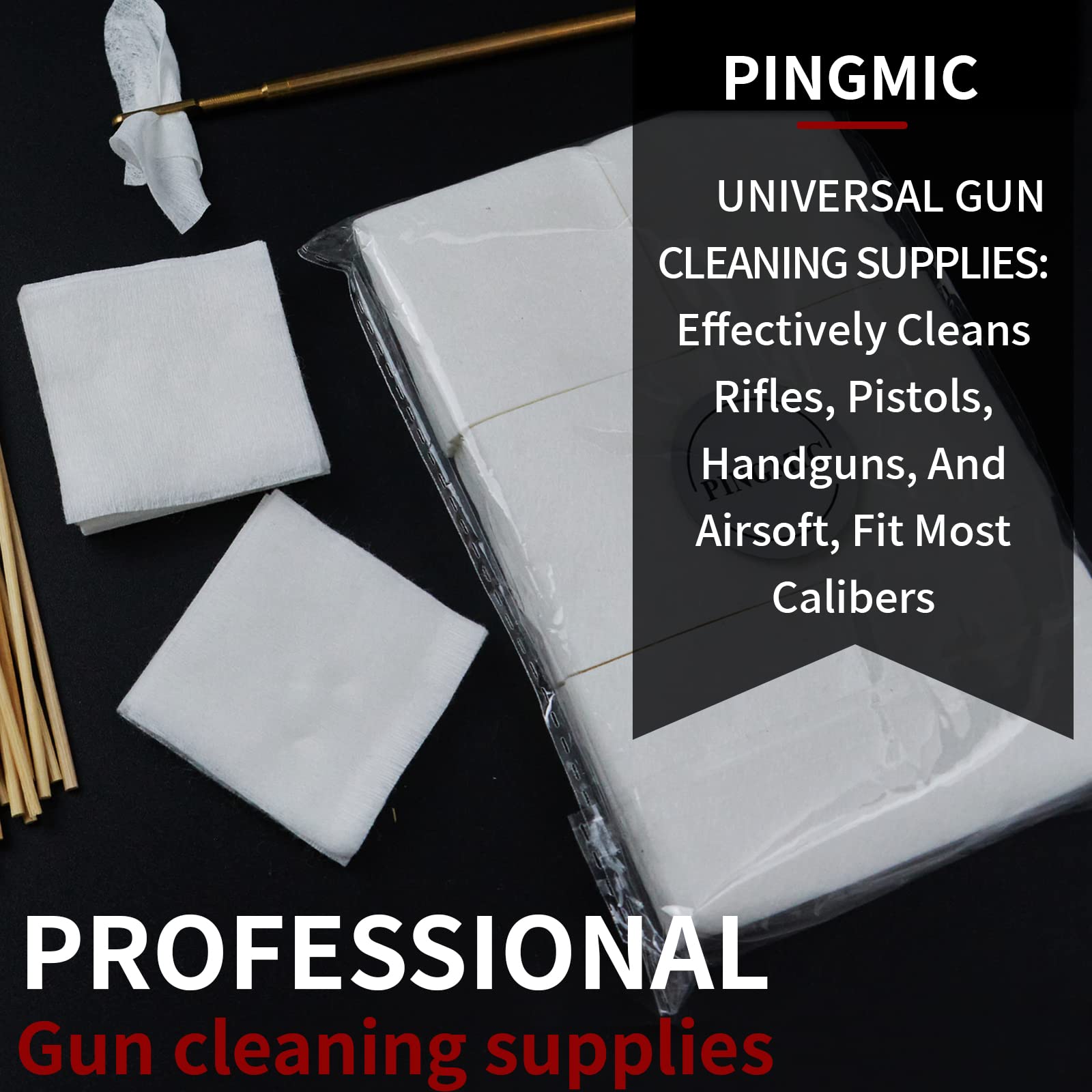 300 PCS Gun Cleaning Patches and Long Cotton Swabs Set PINGMIC