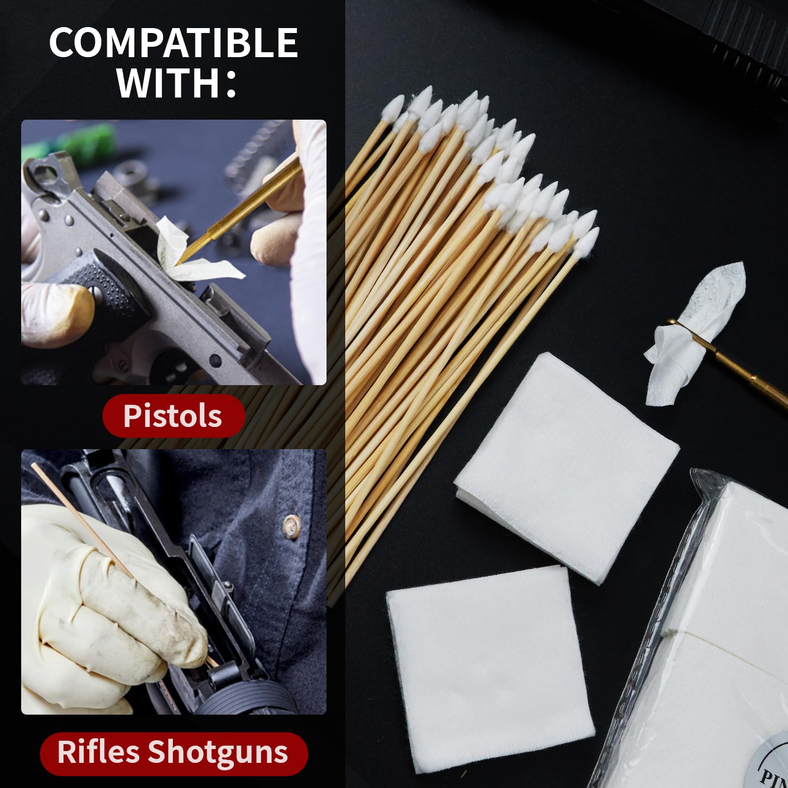 600 PCS Gun Cleaning Patches and Long Cotton Swabs Set PINGMIC